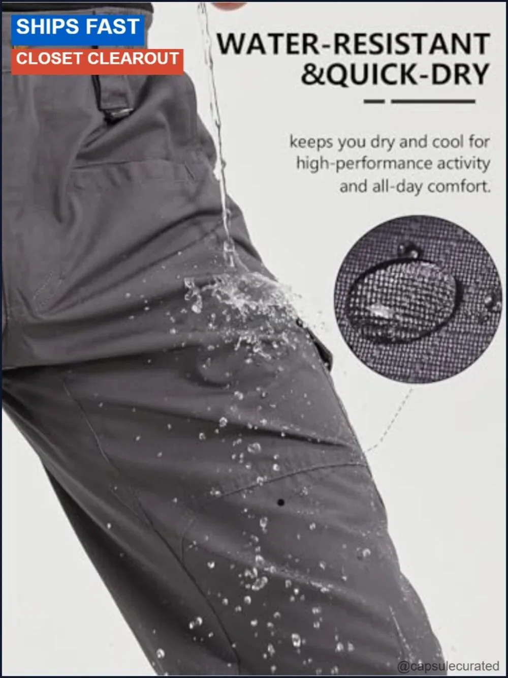 Men's Ripstop Cargo Tactical Work Pants Waterproof Lightweight 9 Pockets Cotton